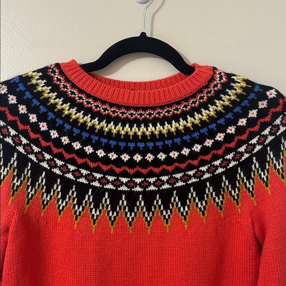J. Crew Womens Fair Isle Wool Blend Red Crew Neck Sweater Sz Small Preppy - Picture 3 of 7